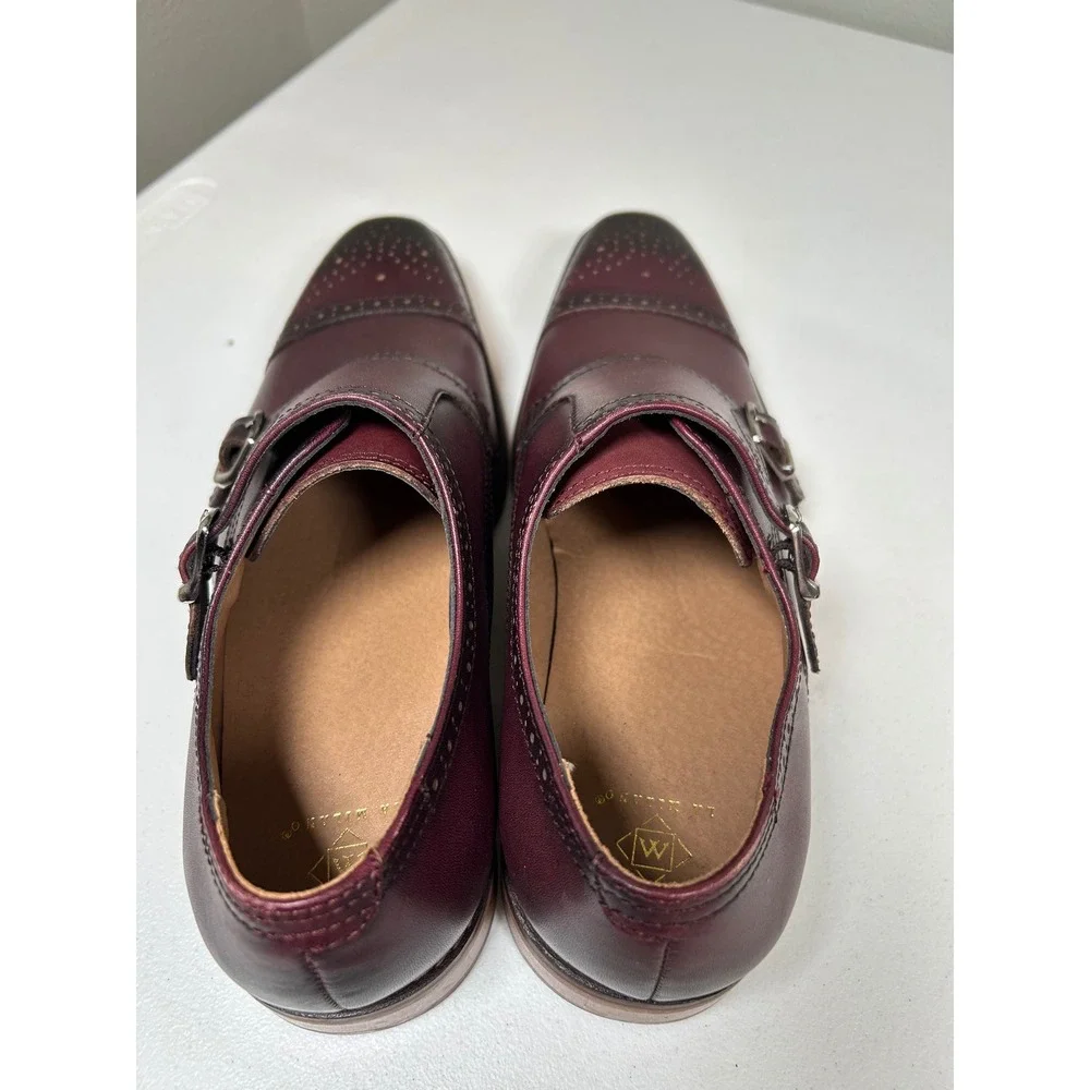 La Milano Lonzo Double Monk Strap Men's 10 Burgundy Leather Brogue Cap Toe Shoes
